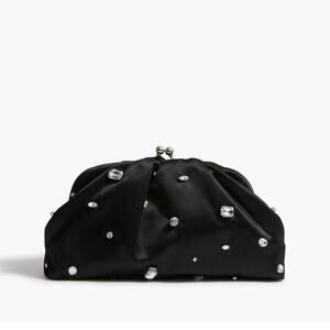 J. Crew Satin Rhinestone Clutch Evening Bag Black *Flaw*